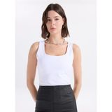 Fabrika Kare Yaka Düz Kırık Beyaz Kadın Atlet F6SL-TST0373 - M