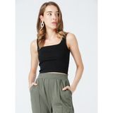 Fabrika Kare Yaka Fitilli Siyah Kadın Atlet TARRAN - XS
