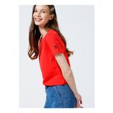 Fabrika Kırmızı Kadın Bisiklet Yaka Basic T-Shirt TENGIZ