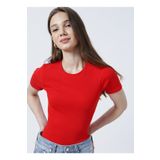 Fabrika Kırmızı Kadın Bisiklet Yaka Basic T-Shirt TEO
