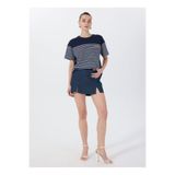 Fabrika Lacivert - Beyaz Kadın Bisiklet Yaka Loose Fit T-Shirt BORI