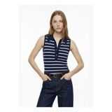 Fabrika Lacivert - Beyaz Kadın Slim Fit Örgü T-Shirt F6SL-ATL0068