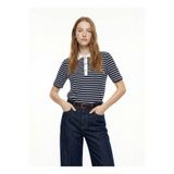 Fabrika Lacivert Kadın Regular Fit Çizgili Polo T-Shirt F6SL-TST0222