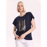 Fabrika Lacivert Kadın Regular Fit Payetli T-Shirt F6SL-TST0350 - M