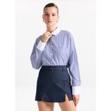 Fabrika Loose Fit Gömlek Yaka Çizgili Lacivert - Beyaz Kadın Gömlek F5WL-GML0389 - 36