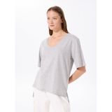 Fabrika Melanj V Yaka Oversize T-Shirt, L, TALITA, Gri, Kadın