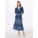 Fabrika Midi Lastikli Relaxed Piliseli Triko Etek, M, 5003224088, Mavi, Kadın