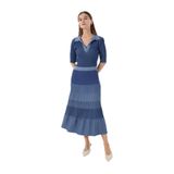 Fabrika Midi Lastikli Relaxed Piliseli Triko Etek, S, 5003224088, Mavi, Kadın