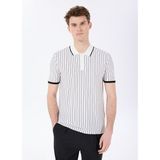 Fabrika Polo Yaka Basic Çizgili Beyaz Erkek Kazak F5SM-KZK 2074 - XL