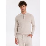 Fabrika Polo Yaka Basic Düz Bej Melanj Erkek Kazak F5WM-KZK 2553