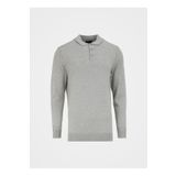 Fabrika Polo Yaka Basic Düz Gri Melanj Erkek Kazak F4WM-KZK 2843