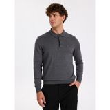Fabrika Polo Yaka Basic Düz Gri Melanj Erkek Kazak F5WM-KZK 2553