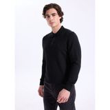 Fabrika Polo Yaka Basic Düz Siyah Erkek Kazak F5WM-KZK 2553 - 2XL