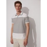 Fabrika Polo Yaka Çizgili Beyaz Erkek T-Shirt PORTER - 2XL