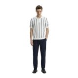 Fabrika Polo Yaka Çizgili Kazak, 2XL, 5003329068, Beyaz, Erkek