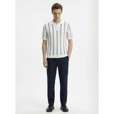 Fabrika Polo Yaka Çizgili Kazak, M, 5003329068, Beyaz, Erkek