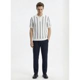 Fabrika Polo Yaka Çizgili Kazak, XL, 5003329068, Beyaz, Erkek