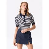 Fabrika Polo Yaka Dar Çizgili Lacivert - Beyaz Kazak Kadın F5SL-KZK0227