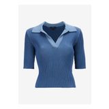 Fabrika Polo Yaka Dar Piliseli Mavi Kazak Kadın F5SL-KZK0248-K