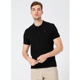 Fabrika Polo Yaka Düz Siyah Erkek T-Shirt LEGOLAS Y