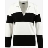 Fabrika Polo Yaka Rahat Çizgili Siyah - Beyaz Kazak Kadın F3WL-KZK2 - XL