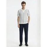Fabrika Polo Yaka Regular Fit Çizgili Beyaz Erkek Kazak FC5SM-KZK 2760.