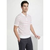 Fabrika Polo Yaka Slim Fit Çizgili Beyaz - Kırmızı Erkek Kazak F6SM-KZK 2407 - XL
