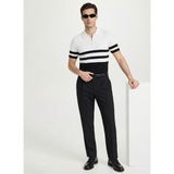 Fabrika Polo Yaka Slim Fit Çizgili Siyah - Beyaz Erkek Kazak F6SM-KZK 2550 - 2XL