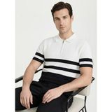 Fabrika Polo Yaka Slim Fit Çizgili Siyah - Beyaz Erkek Kazak F6SM-KZK 2550