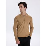 Fabrika Polo Yaka Slim Fit Düz Camel Erkek Kazak F5WM-KZK 2323