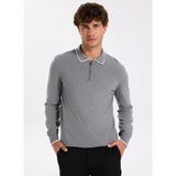 Fabrika Polo Yaka Slim Fit Düz Gri Melanj Erkek Kazak F5WM-KZK 2319