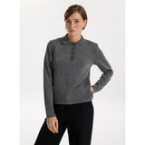 Fabrika Polo Yaka Slim Fit Düz Gri Melanj Kazak Kadın F5WL-KZK0412