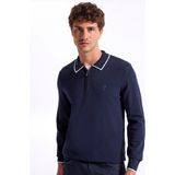 Fabrika Polo Yaka Slim Fit Düz Lacivert Erkek Kazak F5WM-KZK 2319 - 2XL