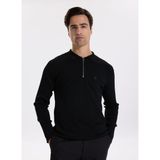 Fabrika Polo Yaka Slim Fit Düz Siyah Erkek Kazak F5WM-KZK 2323