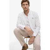 Fabrika Regular Fit Alttan Britli Yaka Çizgili Beyaz - Kahverengi Erkek Gömlek F6SM-GML 2044 - 2XL