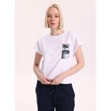 Fabrika Regular Fit Baskılı T-Shirt, L, 5003328017, Beyaz, Kadın