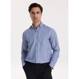 Fabrika Regular Fit Gömlek Yaka Armürlü Koyu Mavi Erkek Gömlek Maydos-Y 400
