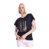 Fabrika Regular Fit Payetli T-Shirt, 2XL, 5003327922, Lacivert, Kadın