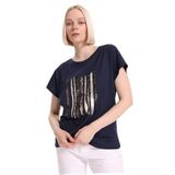 Fabrika Regular Fit Payetli T-Shirt, L, 5003327922, Lacivert, Kadın