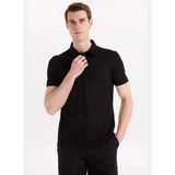 Fabrika Siyah Erkek Slim Fit Flamlı Polo T-Shirt F6SM-TST 2901