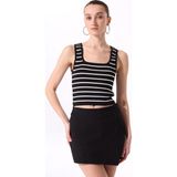 Fabrika Siyah Kadın Çizgili Atlet F5SL-TST0107 - XL - Siyah - Ekru