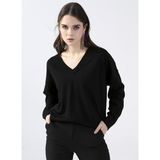 Fabrika Siyah Kadın V Yaka Geniş Fit Düz Kazak POOLL - XL