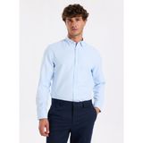 Fabrika Slim Fit Alttan Britli Yaka Armürlü Açık Mavi Erkek Gömlek Maydos-Y 404