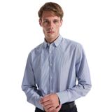 Fabrika Slim Fit Alttan Britli Yaka Çizgili Erkek Gömlek Maydos-Y 307, Koyu Mavi, 2Xl
