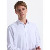 Fabrika Slim Fit Gömlek Yaka Armürlü Beyaz Erkek Gömlek Maydos-Y 305