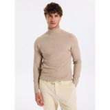 Fabrika Tam Balıkçı Yaka Slim Fit Düz Bej Melanj Erkek Kazak F5WM-KZK 2524