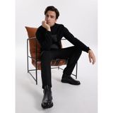 Fabrika Tam Balıkçı Yaka Slim Fit Jakarlı Siyah Erkek Kazak F5WM-KZK 2308