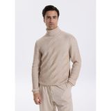 Fabrika Tam Balıkçı Yaka Slim Fit Jakarlı Vizon Erkek Kazak F5WM-KZK 2296 - 2XL