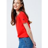 Fabrika Tengiz Kırmızı Bisiklet Yaka Düz Kadın T-shirt