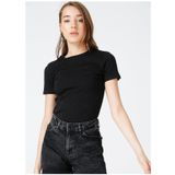 Fabrika Teo Bisiklet Yaka Basic Fitilli Siyah Kadın T-shirt